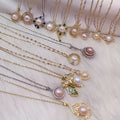 Mixed Bulk Natural Freshwater Pearls Flower Necklace for Women Copper Micro Inlaid Necklaces Chain Jewelry