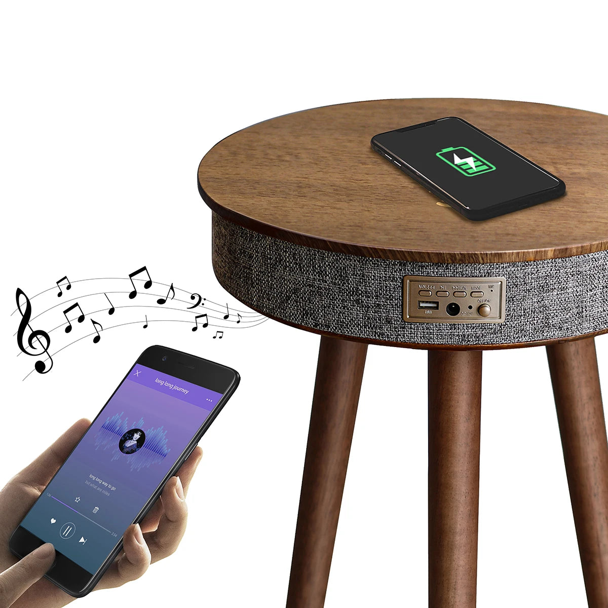 HOMEMORE Smart Coffee Table Round Coffee Table With Speaker and Wireless Charger
