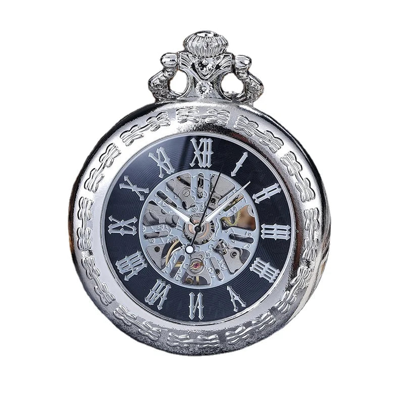 Mixed 5Colors Antique Skeleton Hollow Mechanical Watches Roman Mechanical Pocket Watch