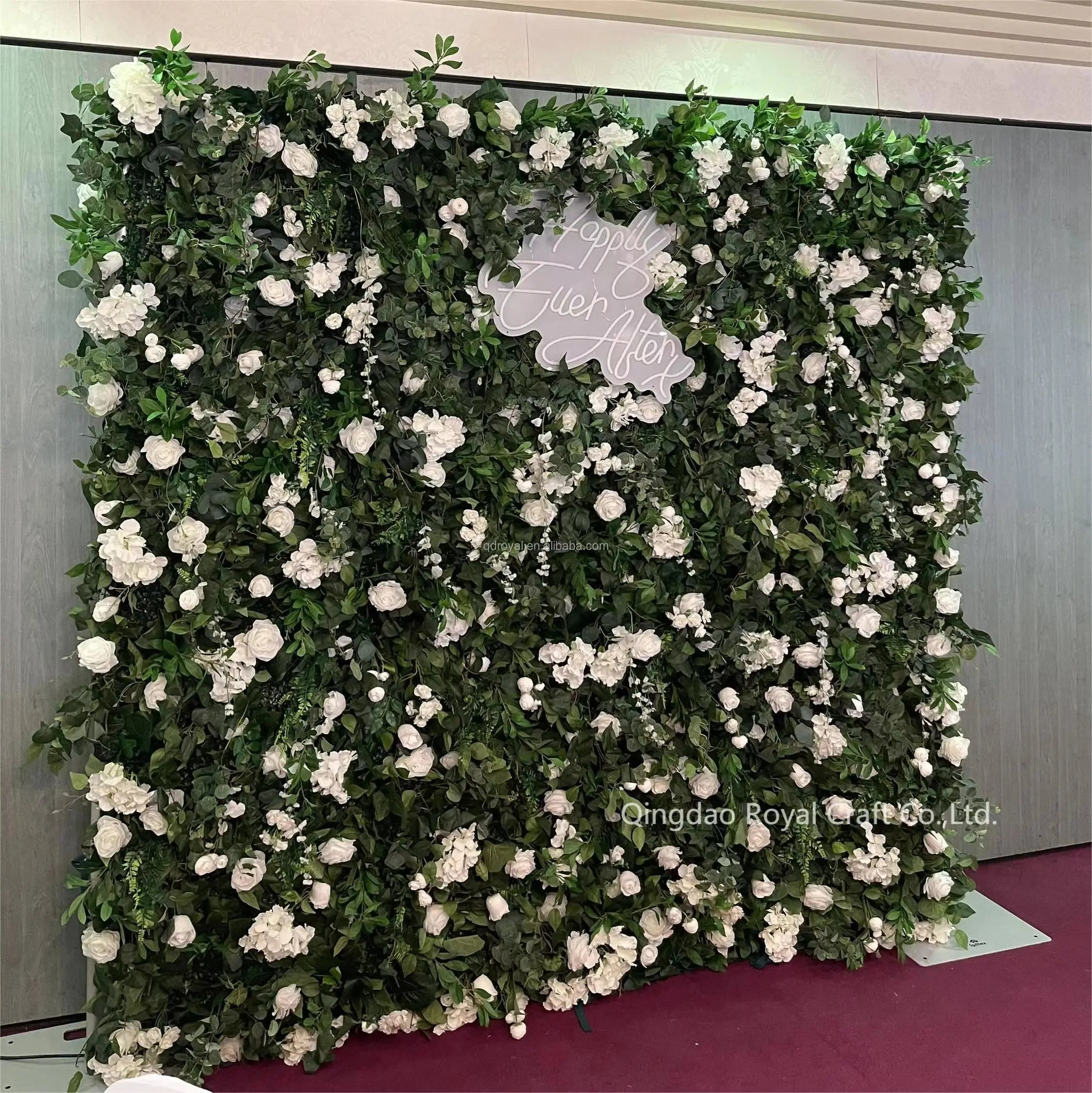 Custom 3D Artificial Silk Flower Wall Green Floral Wall Wedding Background for Flower Decoration Wall Wedding Decoration