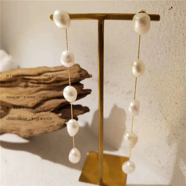SP Elegant S925 Silver Needle Handmade Jewelry Drop Thread Freshwater Long Dangling Pearl Earring