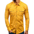 New Arrival Men Solid Color Shirts With a Pocket Fashion Personality Men's Casual Slim Long-sleeved Shirt Top Blouse