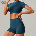 Yoke  Hot Selling  Women'S Gym Solid Sports Wear Fitness Workout Set Super Soft  4 Pieces High Elastic Tight Fit Leggings Set