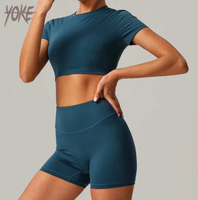 Yoke  Hot Selling  Women'S Gym Solid Sports Wear Fitness Workout Set Super Soft  4 Pieces High Elastic Tight Fit Leggings Set