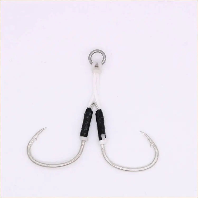Selco High Carbon Steel Double Jigging Assist Hooks Ringed Fishing Hook Sea Ocean Fishing Tackle Metal Jig Assist Hook