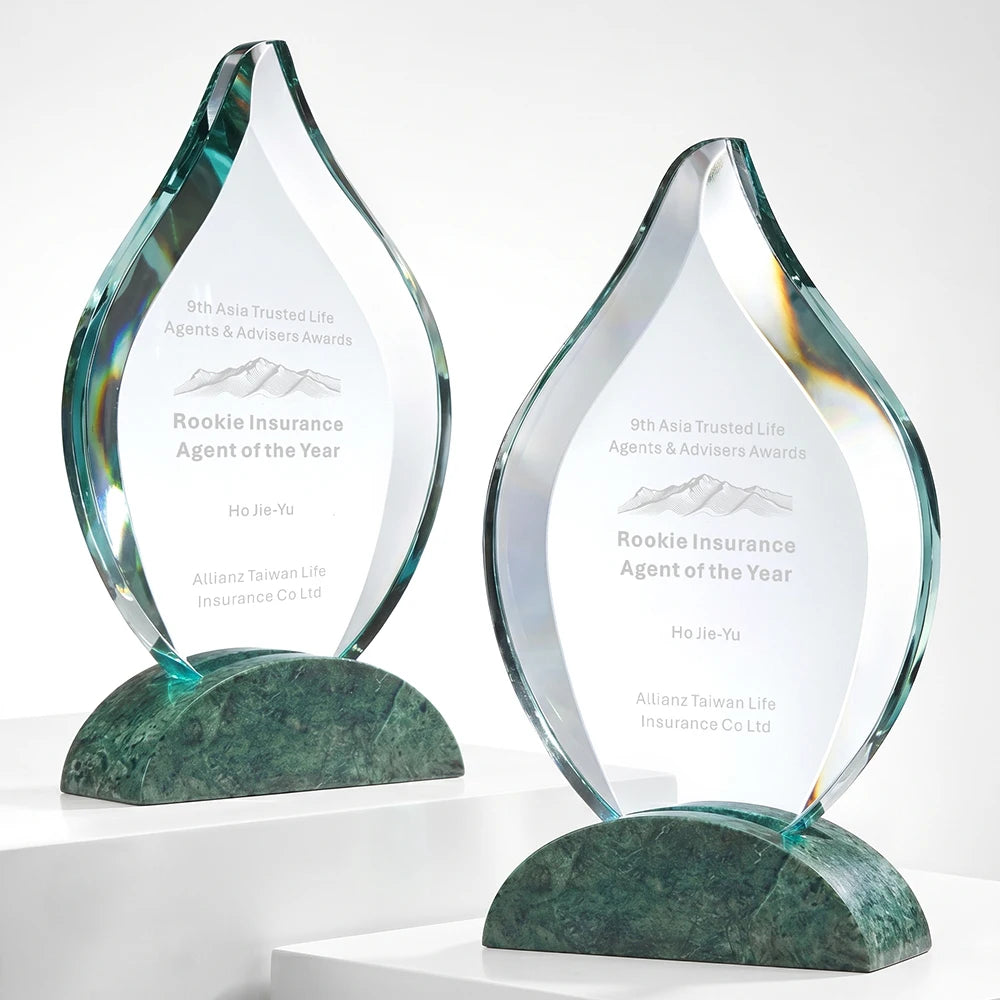 Custom Crystal Marble Leaf Shape Trophy Personalized Free Engraved Award Corporate Recognition Employee Appreciation
