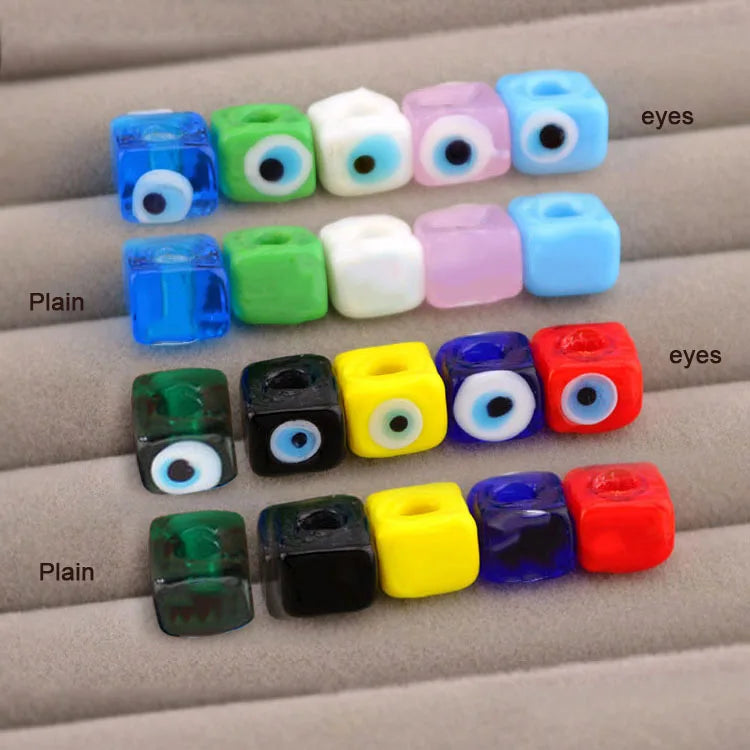 Big Hole Colorful Lampwork Glass Evil Eyes Cube Beads Multi-Color Dice Spacer Beads for Jewelry Making DIY Bracelet Necklace