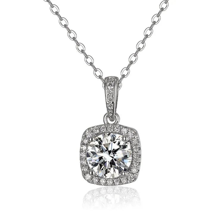 OAHLAN Fashion Jewelry 1CT Round Cut VVS1 Moissanite Cubic Pendant 925 Sterling Silver Necklaces for Women Engagement Gift