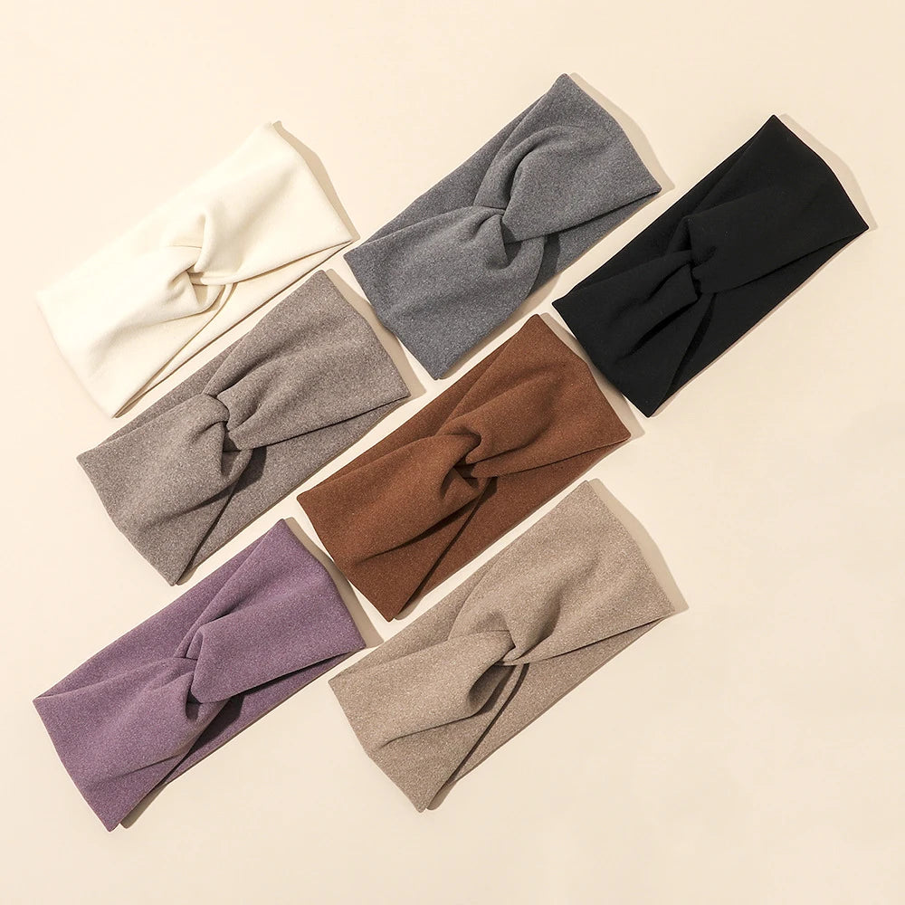 Korean Solid Color Knitted Cotton Fabric Cross Warm Head Wrap Female Elastic Hair Bands Womens Wide Brim Sports Headbands