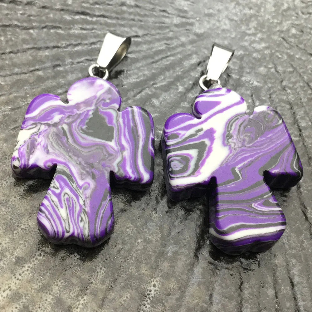 2026 Wholesale Purple Turquoise Angel Christian Handmade Cross Crystal Pendant Holiday Gift for Friends