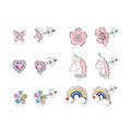 316L Stainless Steel Screw Back Earrings with Tiny CZ Heart Rainbow Flower Unicorn Cute Hypoallergenic Studs for Weddings