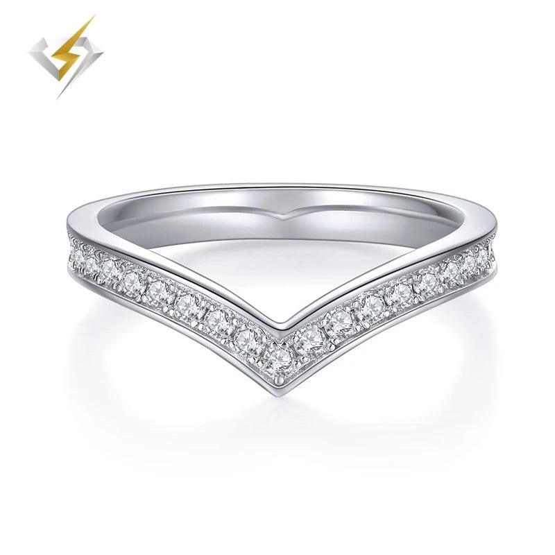 Luster Vintage Style 925 Silver V Shape Curved 1.5mm Moissanite Eternity Band for Matching Engagement Rings
