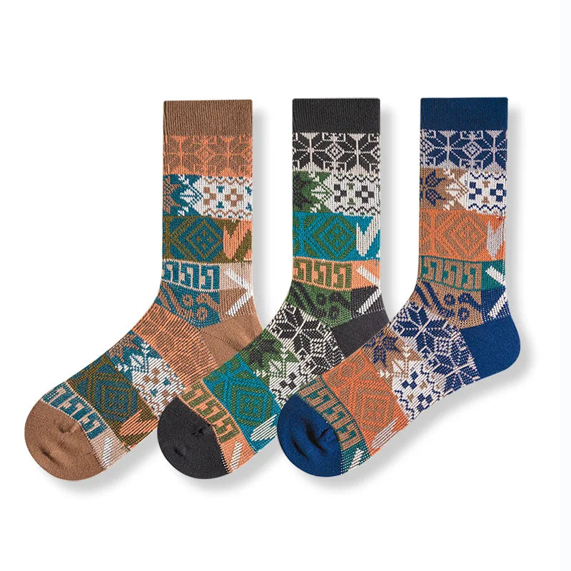 High-end Quality New Arrive Men's Combed Cotton Breathable comfort Casual Sports Gentlemen Socks Ethnic Style Knitting Socks