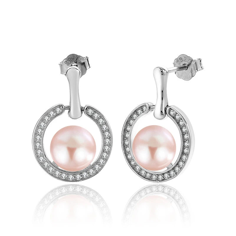Fashion Jewelry Trendy 925 Sterling Silver Rhodium Plated Pearl Initial Hoop Earrings for Women Gift Party