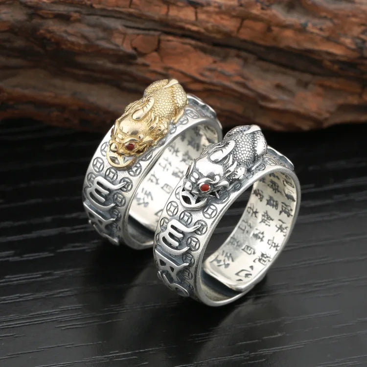 Buddhist Scriptures Open Adjustable Ring Feng Shui Amulet Luck Blessing Change Destiny Wealth Feng Shui Pixiu Mantra Ring