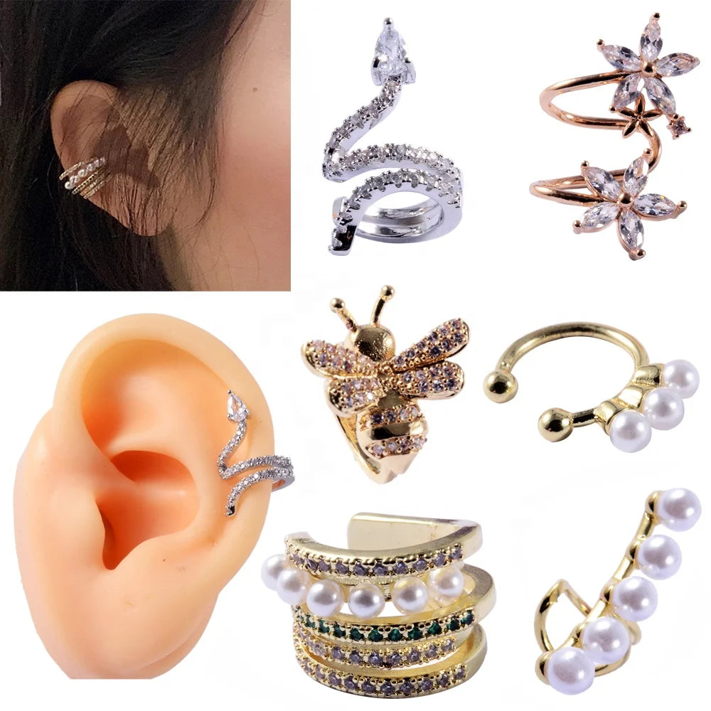 Helix Cartilage Conch Ear Cuff Wrap Adjustable Clip Rock Earring for Women Stylish Brass Jewelry No Piercing Required