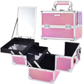 Portable 2-Tray Makeup Train Case Mirror Water Resistant Cosmetic Organizer for Travel Nail Tech Cosmetologist Makeup Boxes