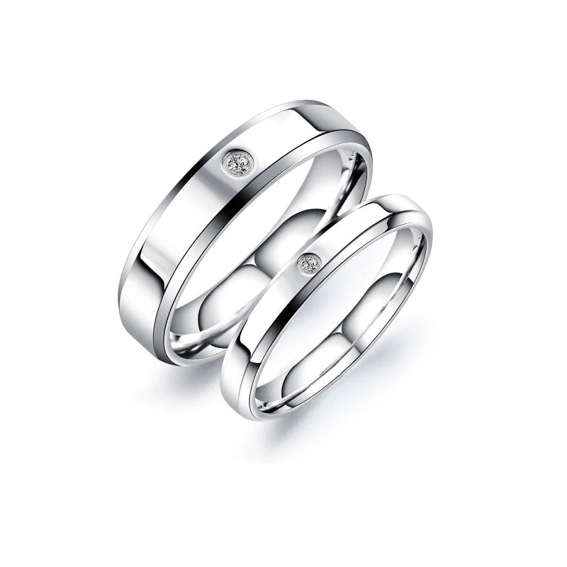 G3978 Wholesale Titanium Steel Couple Rings 5mm 3mm Cubic Zirconia Wedding Bands Engagement Ring for Lovers Jewelry