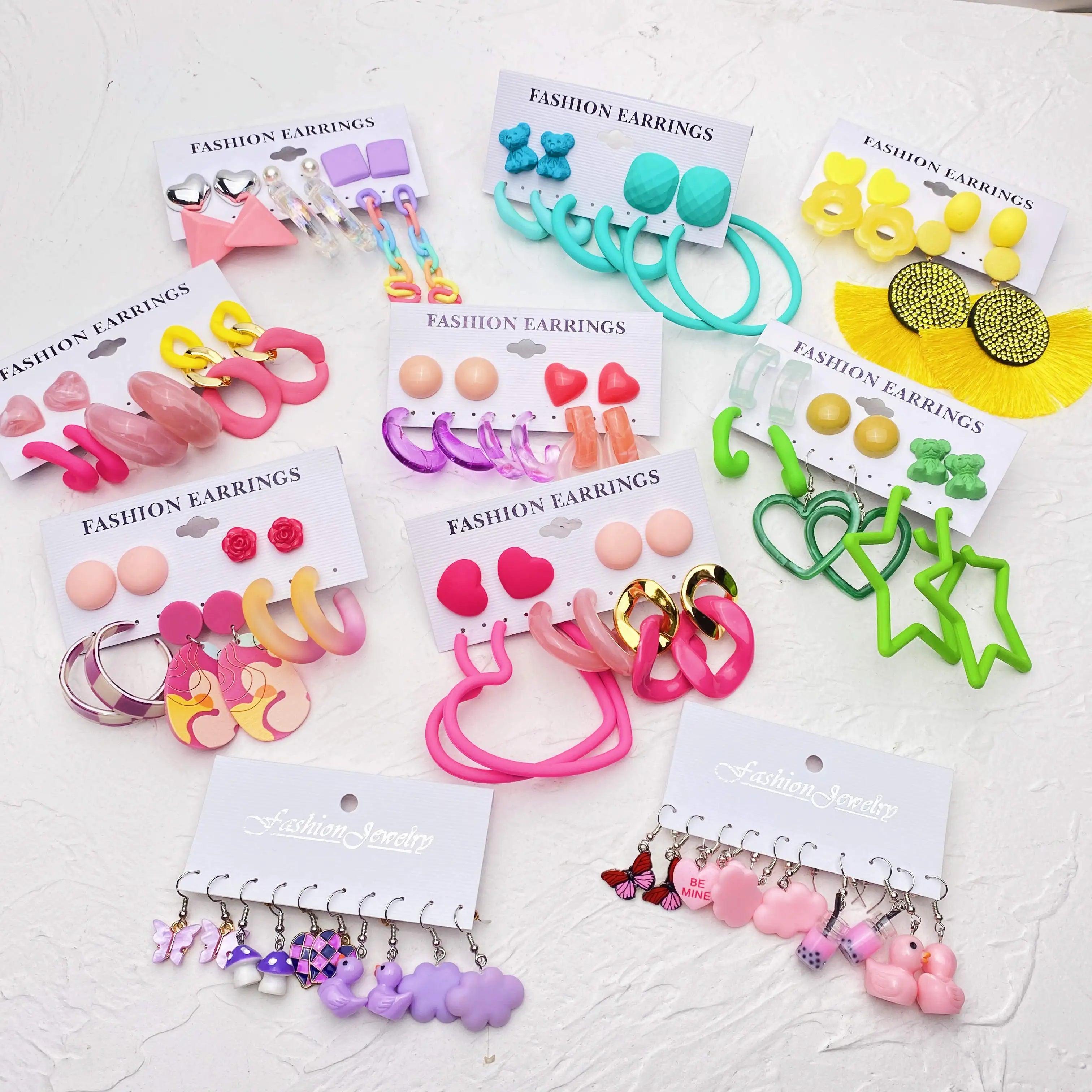 New High Quality Korean Geometric Earrings New Trendy Temperament Long High-end Earrings Hit Color Net Red Earrings Set