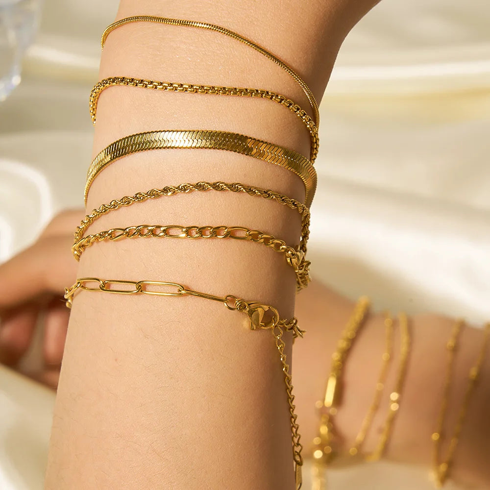 Custom Women's Stainless Steel Herringbone Rope Curb Link Bracelet Gold Plated with Elegant Armband Design-for Gifts Weddings