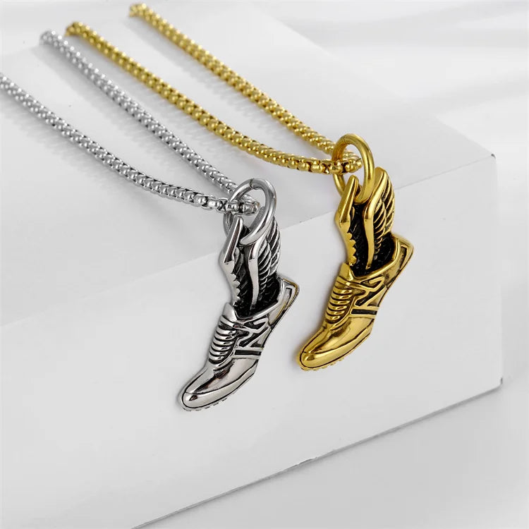Custom 3D Casting Pendant Stainless Steel Gold Silver Shoe Pendant Angel Wing Necklace