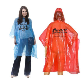 Free Sample Custom logo Printed PE Emergency Hooded Disposable Transparent Rain Poncho for Promotion