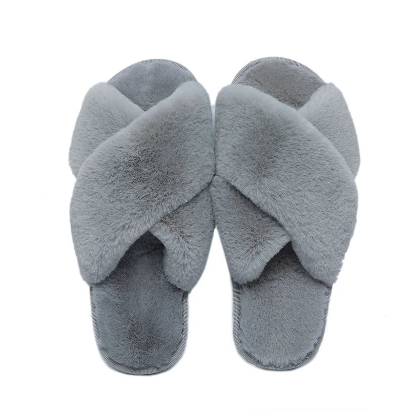 M0029 Women Home Slippers Winter Warm Shoes Woman Slip on Flats Slides Female Faux Fur Slippers 36-41 Wholesale