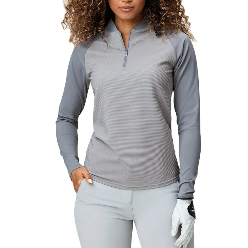 OEM Light Grey Nylon Spandex Pullover for Women Quarter Zip Raglan Long Sleeves Sweatshirt with Casual Style for Winter Season