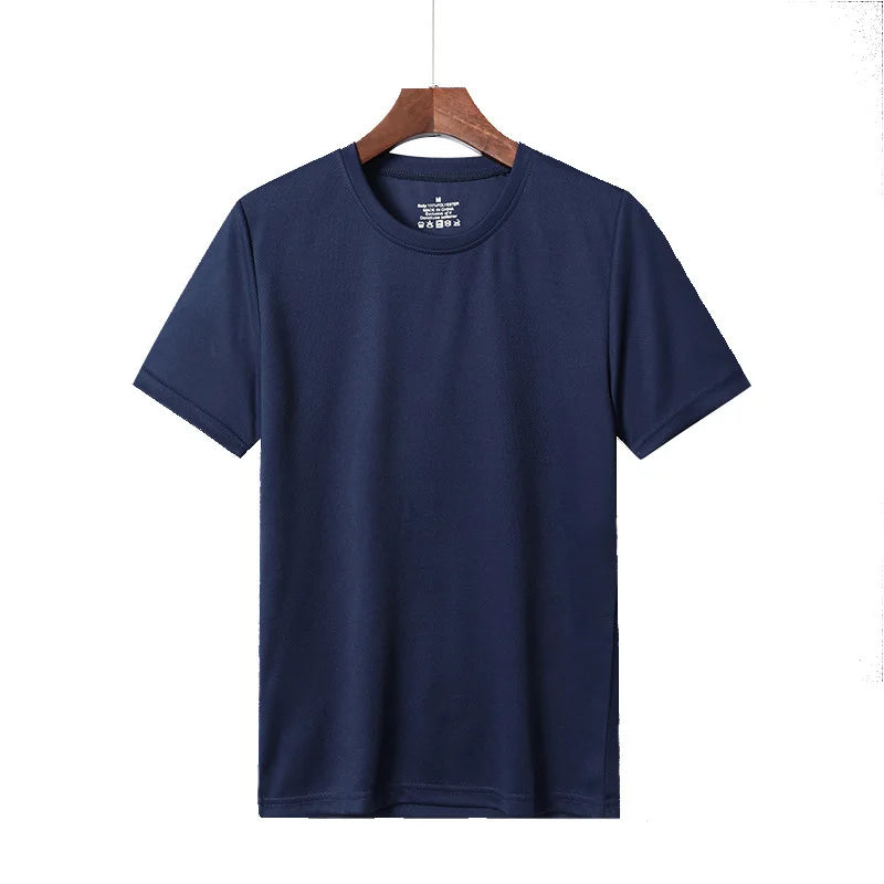 Ice-feeling Breathable High-elastic Fitness Dry-speed Round Neck Solid Color Men's T-shirt