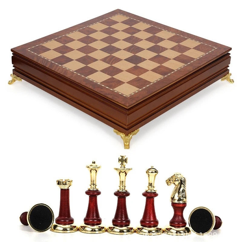 Luxury European-Style High-End Metal Chess Set Matching Metal Chess Pieces Suitable for Family Games and Gifts