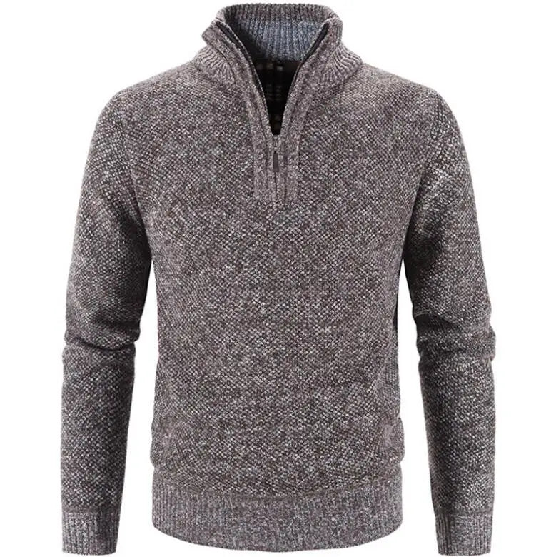 Winter Men's Fleece Solid Breathable Sweater Half Zipper Turtleneck Warm Pullover Quality Male Slim Knitted Polyester/Cotton