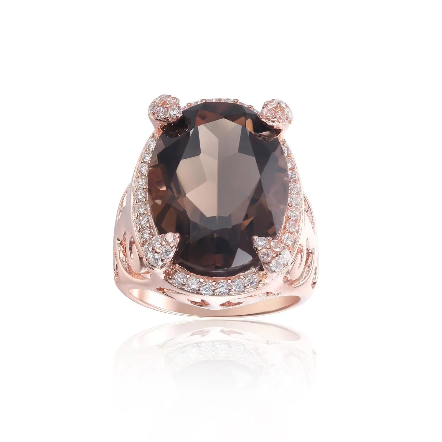 Abiding Round Natural Smoky Quartz 925 Sterling Silver With Checkboard Cutting Ring Solitaire Bezel Setting Women Ring