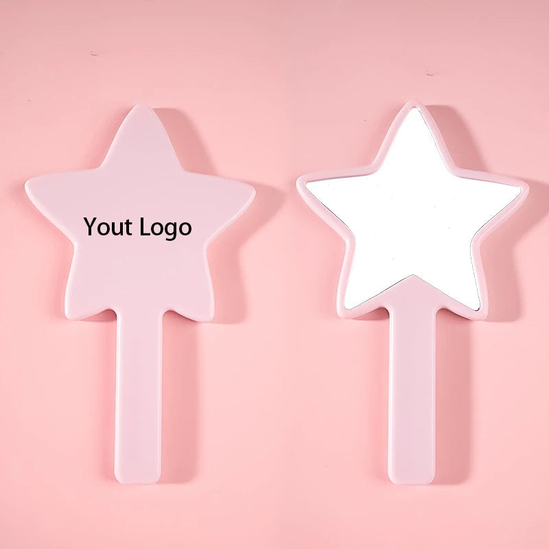Zonyin Wholesale Customized Logo Five Pointed Star Shaped Handheld Makeup Mirror Portable Plastic Hand Mini Mirror for Girl