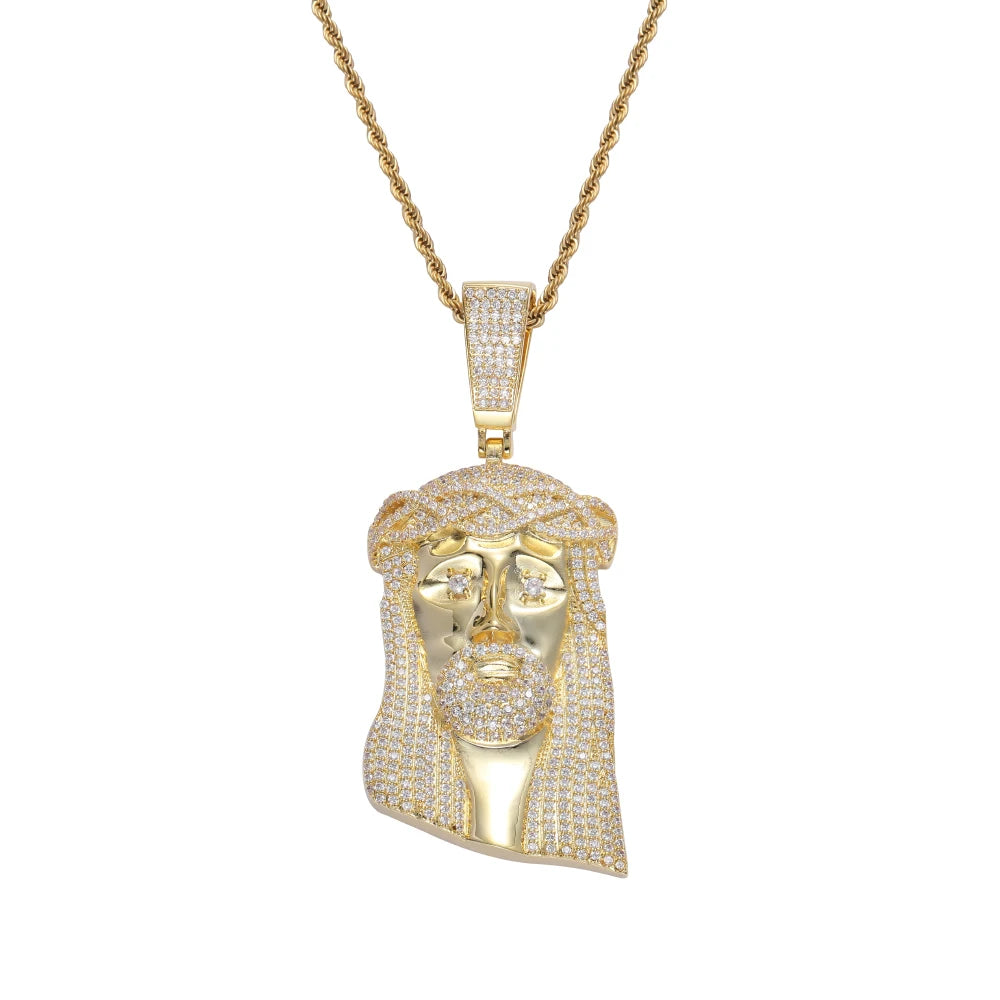 CN382  Large Size Brass Setting CZ Hip Hop Pendant Micro Pave CZ Stones Jesus Pendent NecklaceJewelry for Men and Women