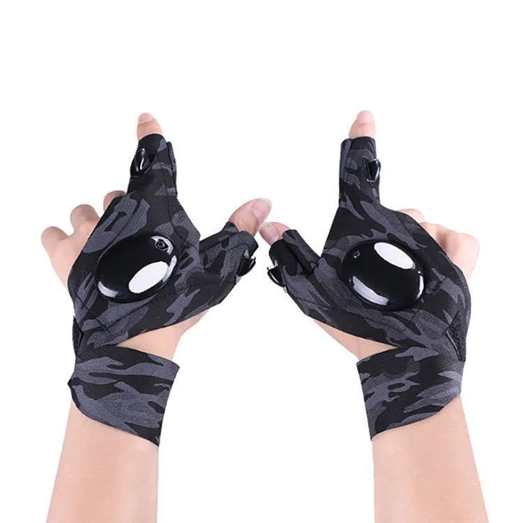 Waterproof LED Work Gloves Anti-Slip Adjustable Strap Flashlight Includes Batteries-Novelty Style Camping Fishing Ramadan