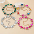 Luxury Fashion Pink Rhinestone Glass Drill Chain Choker Necklaces Earring Set for Women Geometric Crystal Necklaces Wed Jewelry