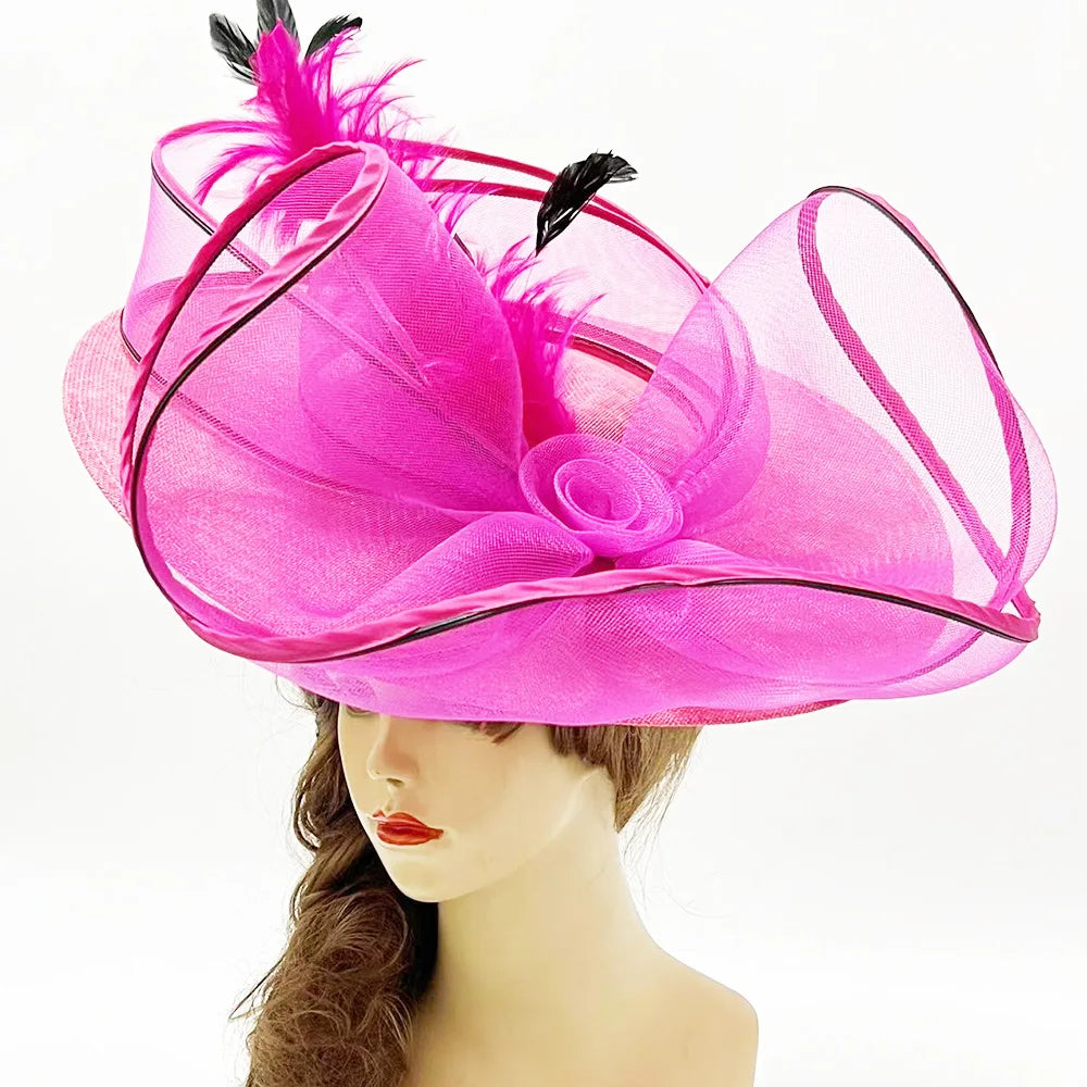 Peach Dark Pink Elegant Royal Fascinator Festival Kentucky Derby Hats for Tea Party Wedding Hairband 's for Women Pour Femmes