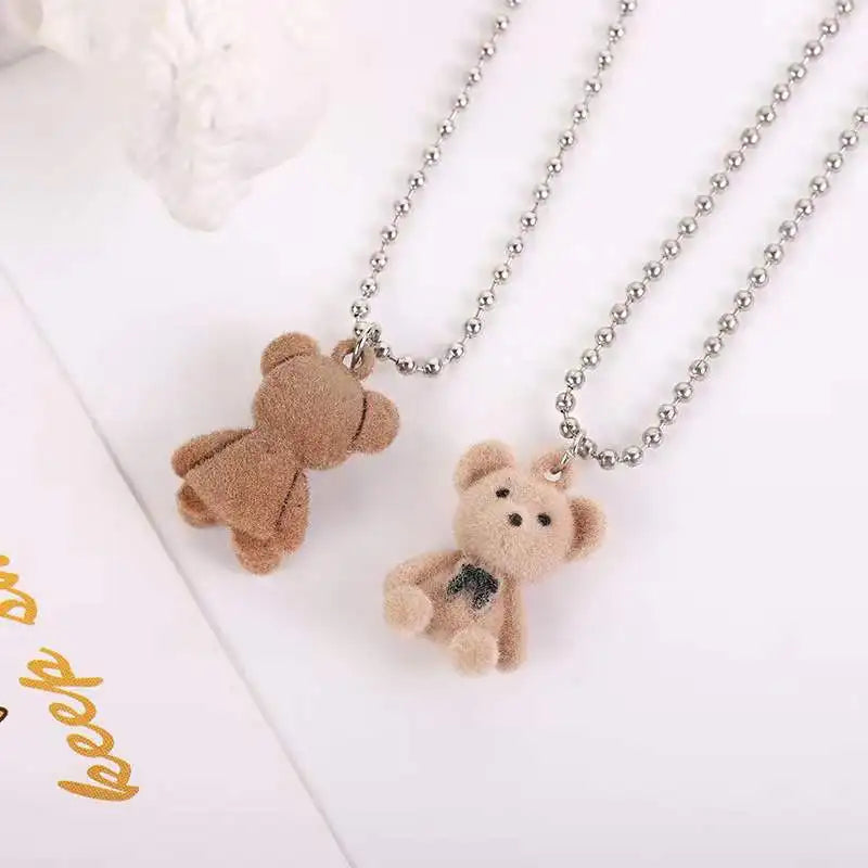 New Creative Hiphop Trendy Bear Necklace Cute Cartoon Bear Flocking Pendant Necklace for Women