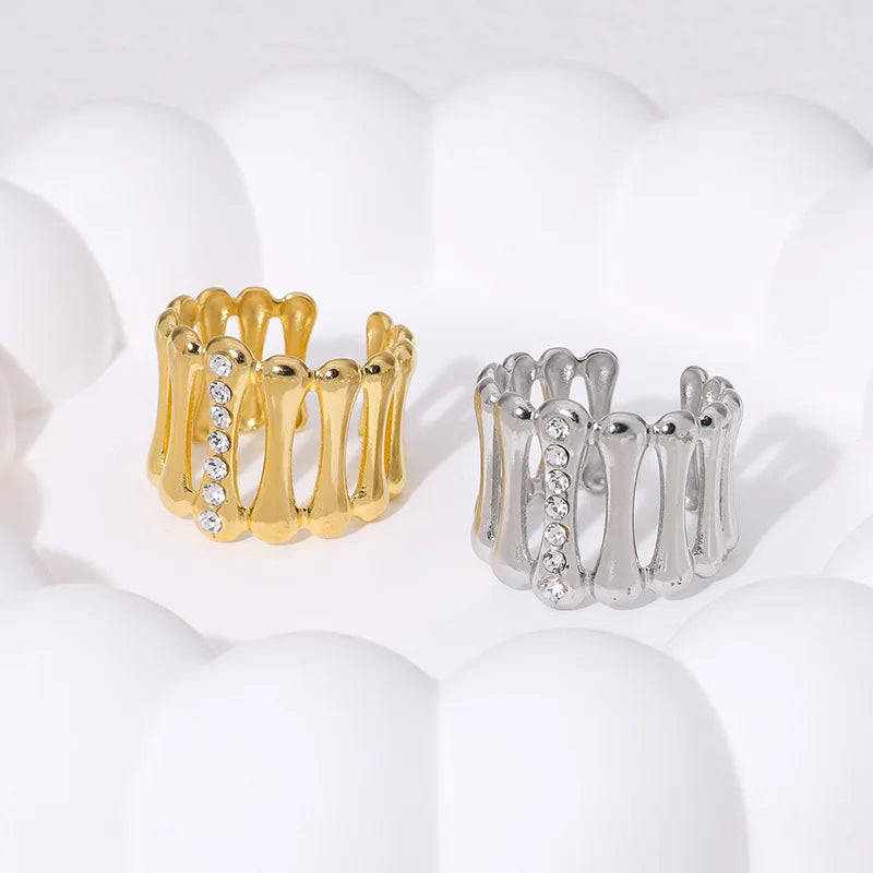 Beimai OEM Anillos Diamond-set 18K Gold-plated Simple and Stylish Stainless Steel Open Ring