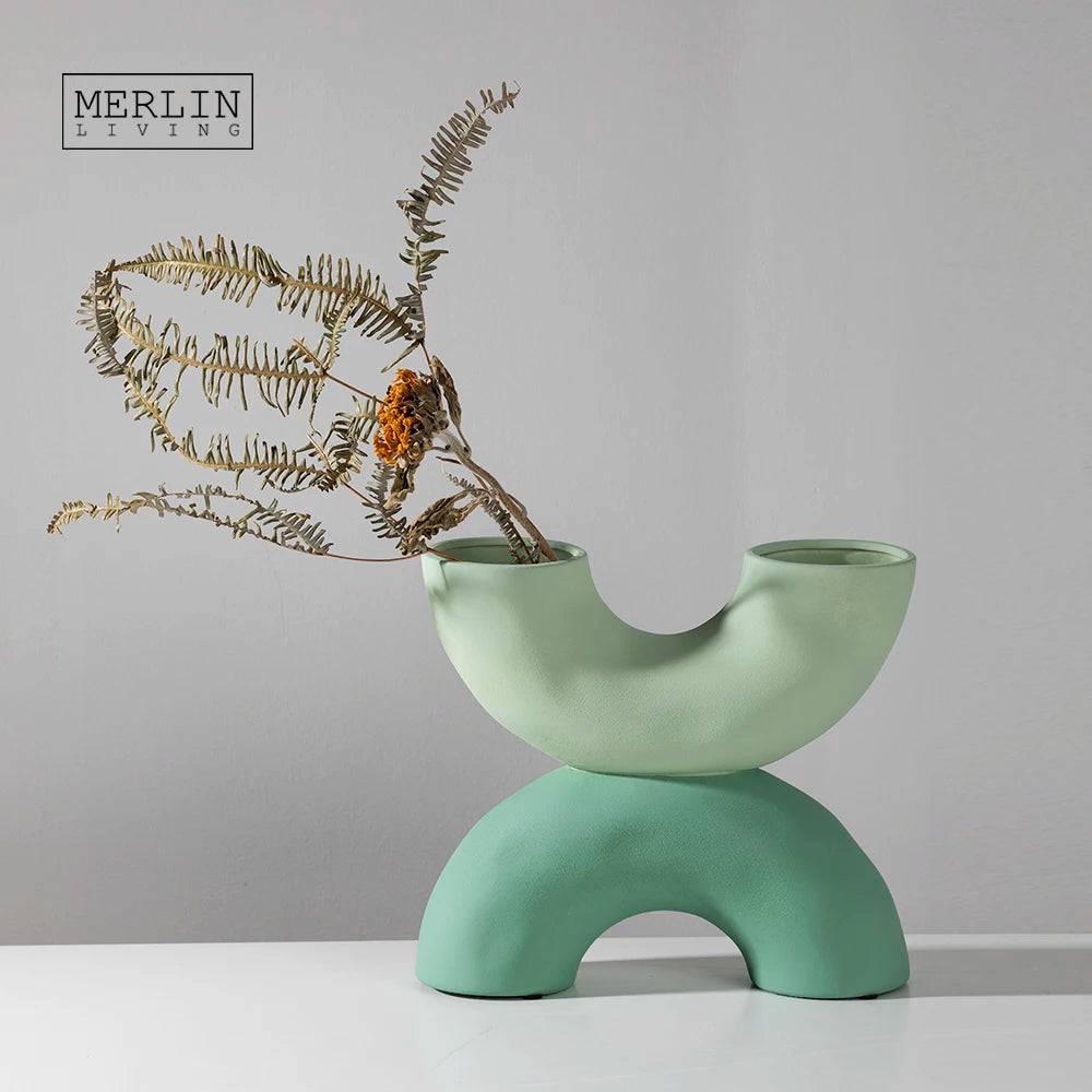 Merlin Living Modern Home Decor Semicircular Mosaic Vase Art Deco Style Ceramic Flower Tabletop Vase