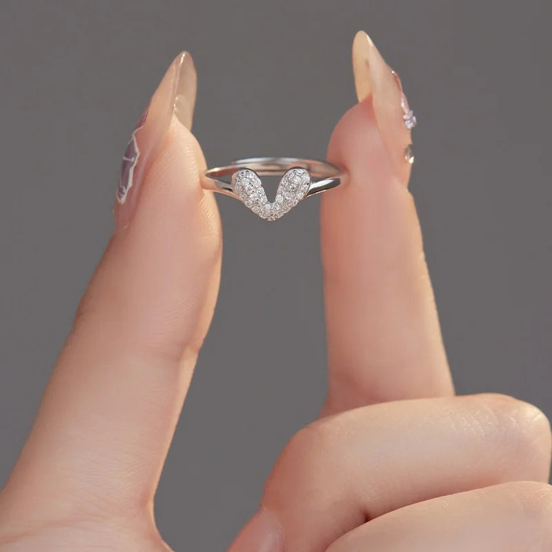 Full Cubic Zirconia 925 Sterling Silver Heart Shape Jewelry Adjustable Rings for Women Gift