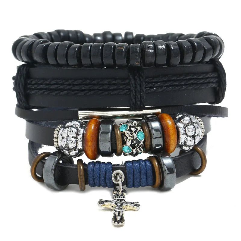 Fashion New Men's Bracelet Handmade Woven Multi-layer Leather Bracelets CHRISTIAN Jewelry