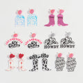 Best-selling Western Cowboy Free Girl Howdy Retro Leopard Print Cowboy Hat Mirror Boots Hip Hop Letter Acrylic Drop Earrings