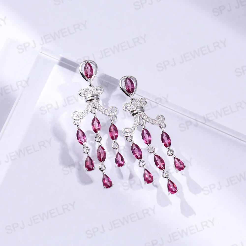 Wholesale 925 Sterling Silver Dainty Earrings with Natural Pear Red Garnet Gemstone Crystal Jewelry for Women