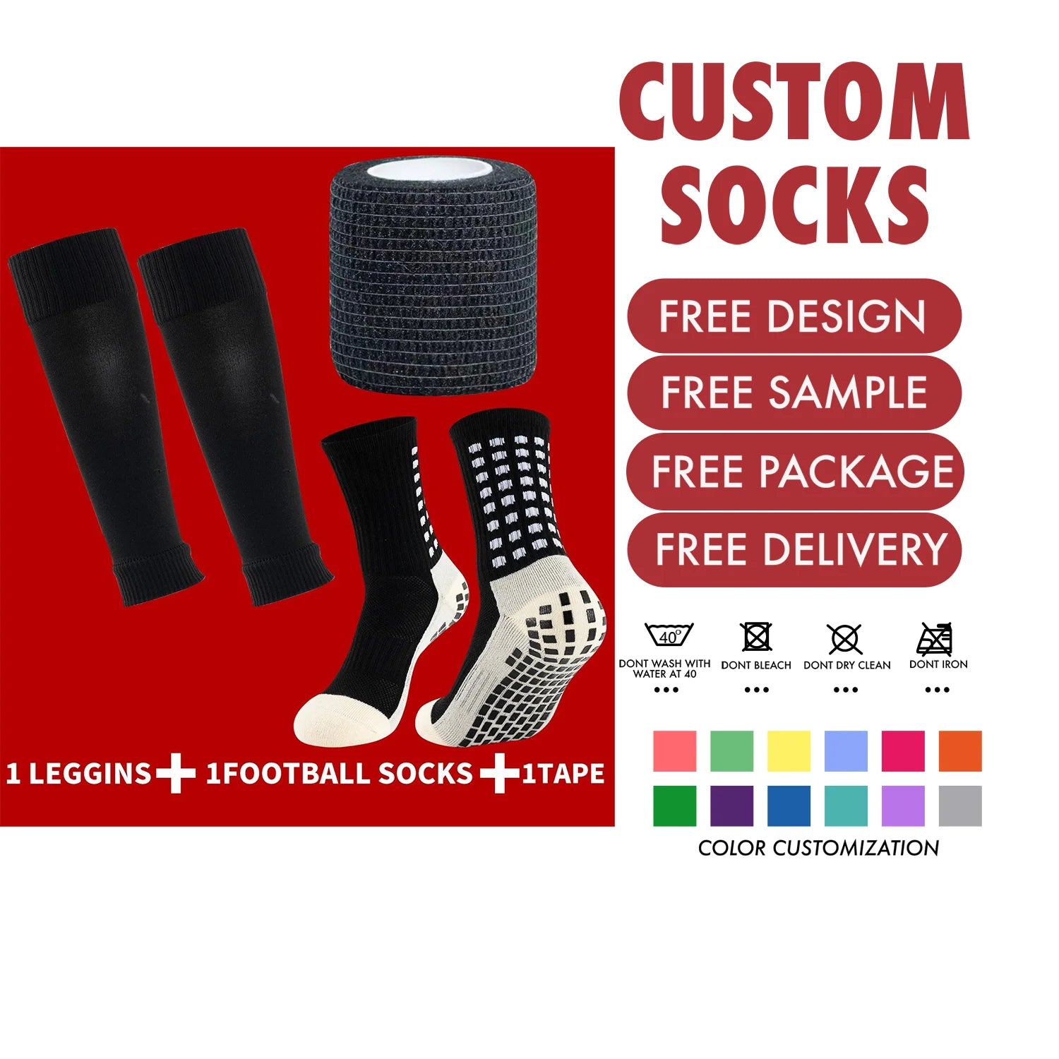 Men's Grip Socks Soccer Sleeves with Shin Guards and Straps