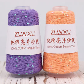 100g 800m Wholesale Fancy 3ply 100% Cotton Yarn With 3mm Transparent Sequins for Hand Knitting
