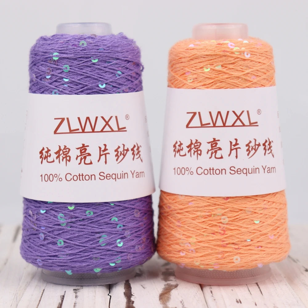 100g 800m Wholesale Fancy 3ply 100% Cotton Yarn With 3mm Transparent Sequins for Hand Knitting