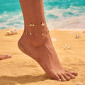 Hawaiian Summer Butterfly Rhinestone Charm Anklet Girls Fashion Stainless Steel Anklet Waterproof Gold Plated Body Jewelry