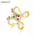 LUOTEEMI Zircon Metal Trendy Woman Color Resizable Big High End a AA Zirconia Pave Jewelry Statement Ring