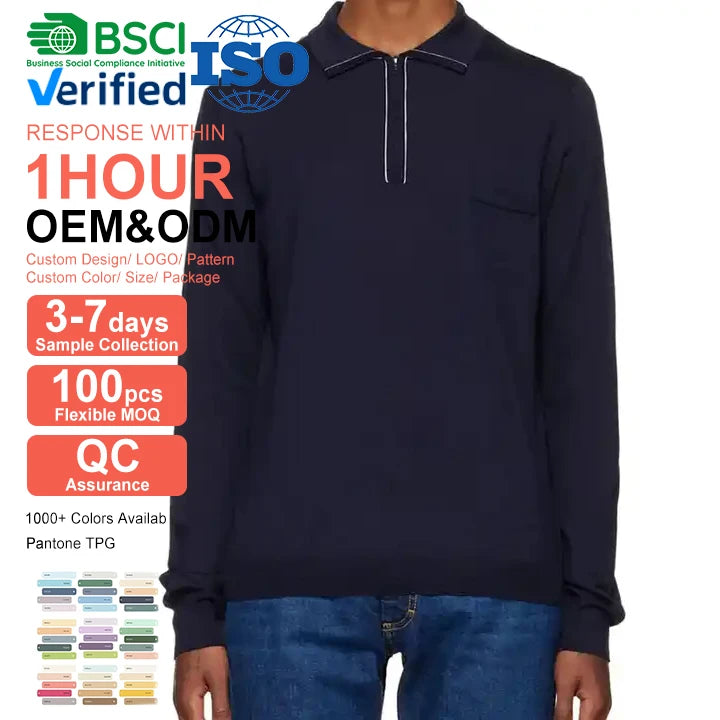 CY Custom 2022 Men's Merino Wool Pullover Sweater 100% Wool for Polo Neck Plain Knitted Anti-Shrink ODM Hot Sale Autumn Winter